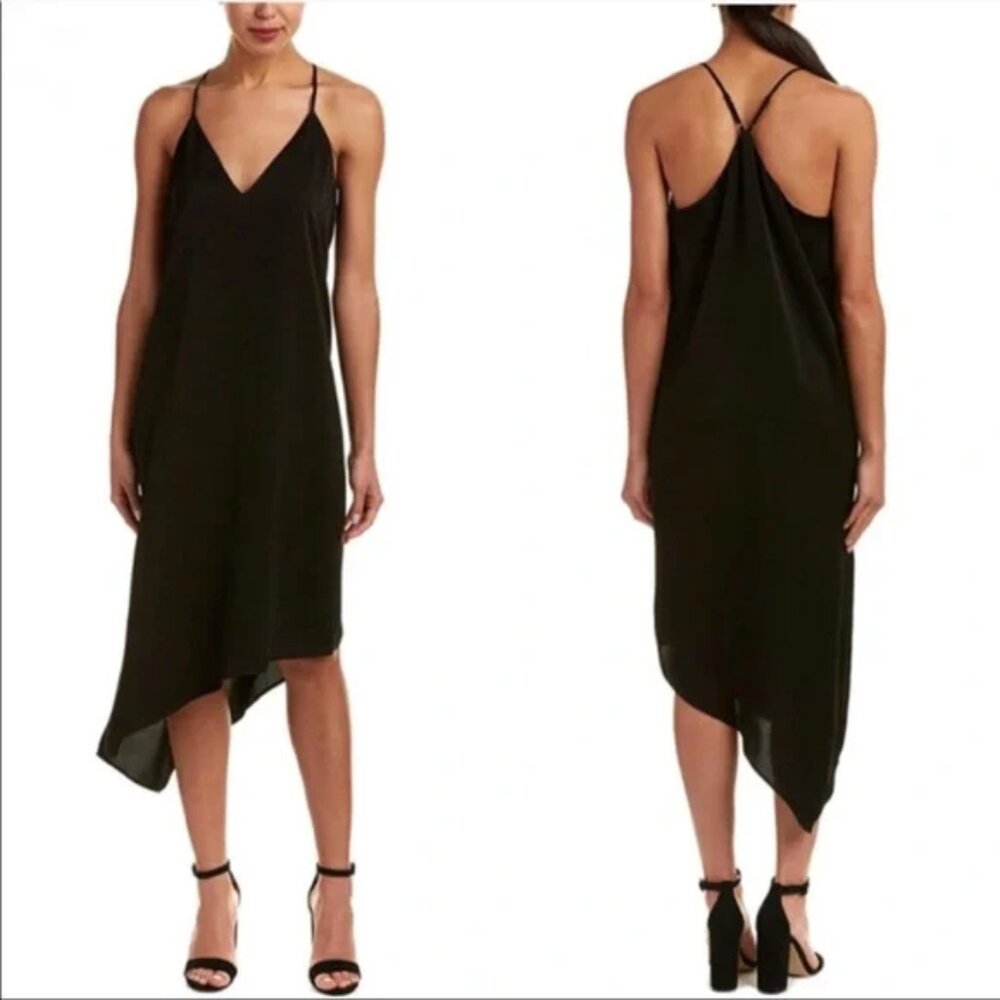 BCBGMaxAzria Black Asymmetrical Slip Dress with Spaghetti Straps